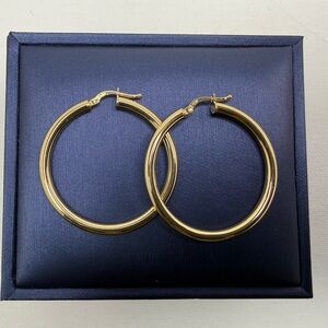 18K Genuine Yellow Gold Classic Big Hoop Earrings 35.6mm 2.87 Grams (Preowned)